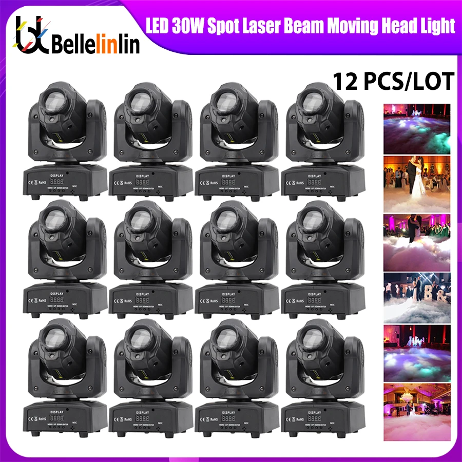 No Tax 12Pcs Sunart 30W LED Laser Spot Moving Head Stage Effect Lighting For DJ Disco Events Party DMX Lamp 8 Gobos Colors Beam