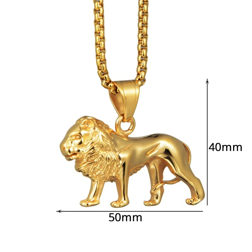 Stainless Steel Lion Necklace for Women/Men,Gold Color Lions Head Pendant Animal Jewelry,Africa Lion Ethiopian Best Gift