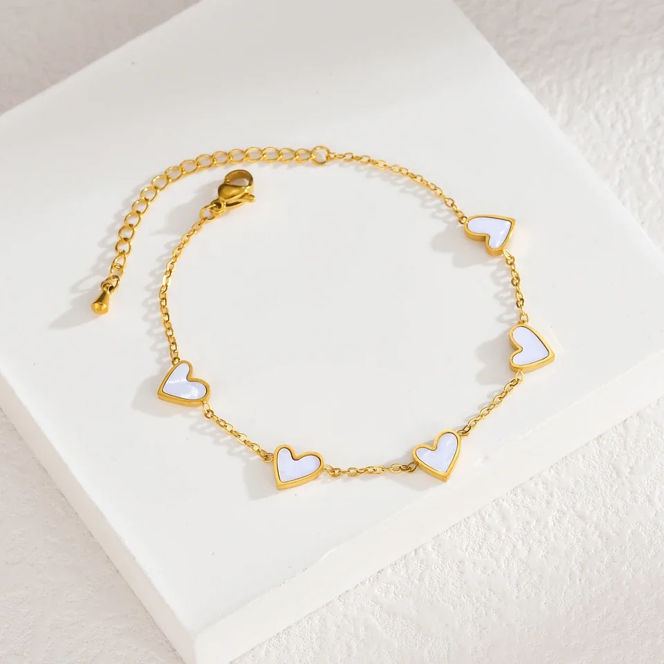 Pulsera de acero inoxidable chapada en oro de moda para mujer, diseño de corazón con gotas de aceite multicolor, hermosa joyería de personalidad, regalos.