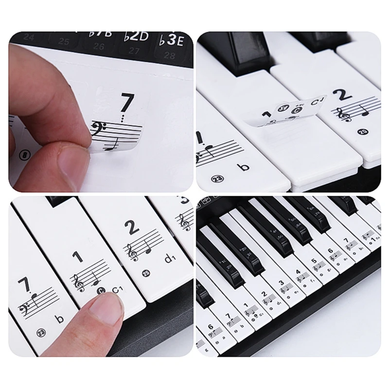 Transparent Removable Piano Keyboard stickers thin with Colorful Bigger Letter for 88/61/54 Keys for Piano Beginner 24BD