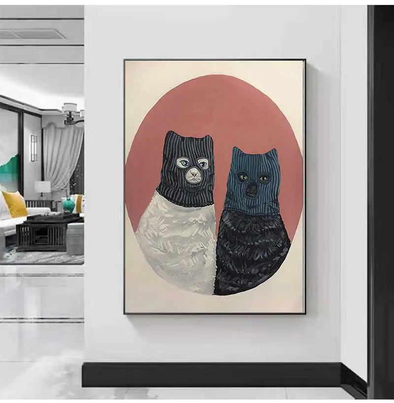 Cat with mask canvas frames painting posters thief cat animal nordic modern wall photos art for children's room decoration home