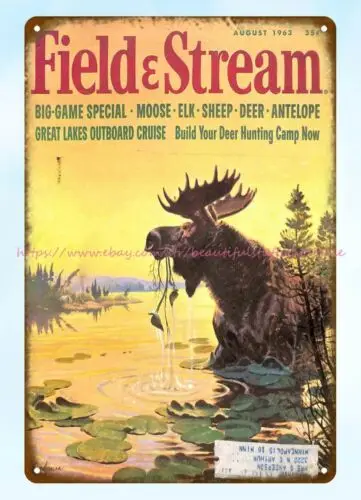 1963 Field & Stream moose metal tin sign buy unframed art