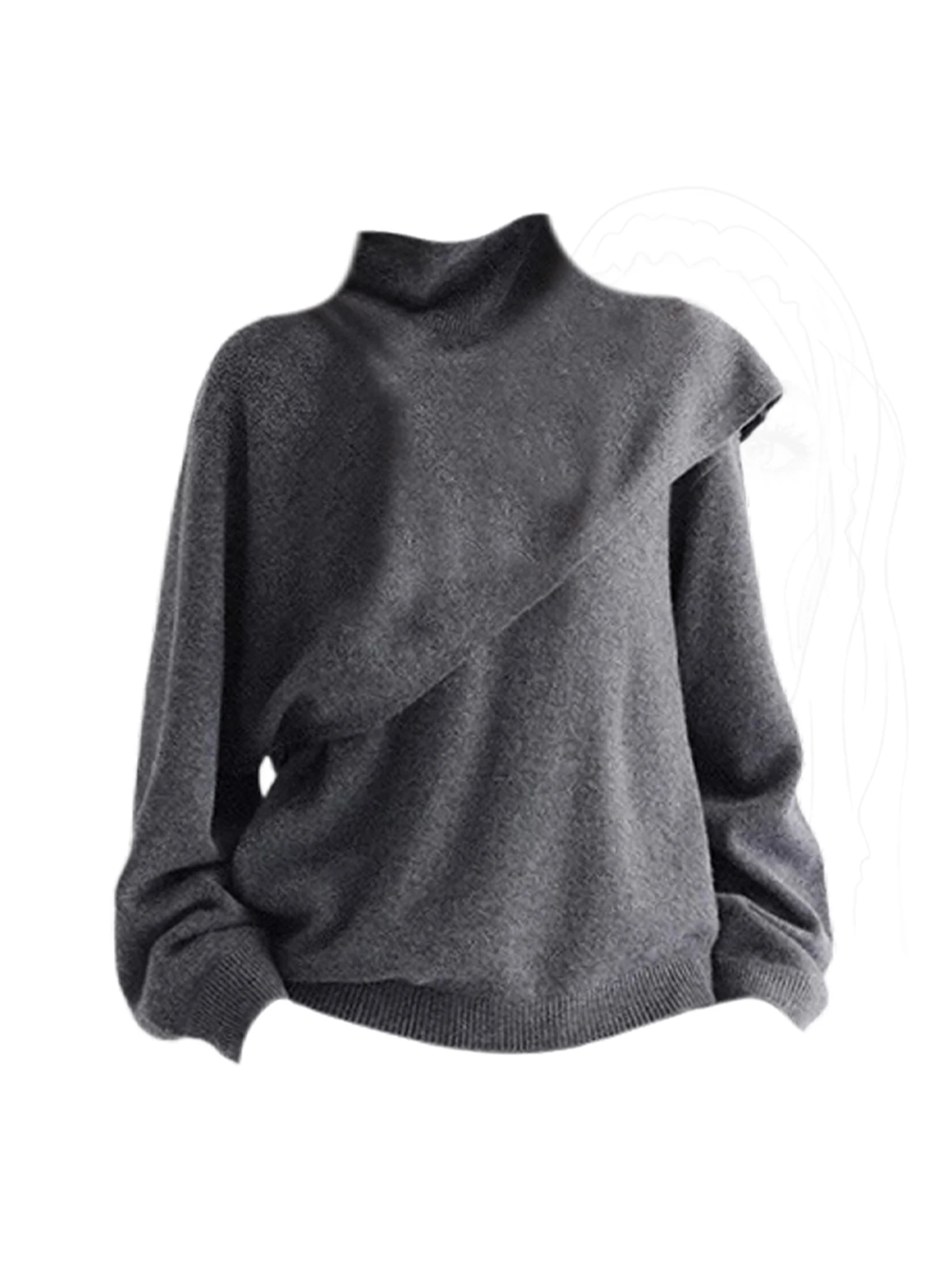 

Women Grey Knit Pullover Sweater Vintage 2000s Korean Long Sleeves Turtleneck Cashmere Sweater for Women Autumn Winter Clothes