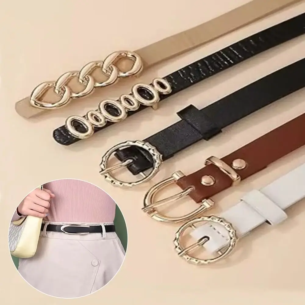 5 unids/set cinturón de mujer con botones a la moda Y2k faja Simple de cuero PU pantalones de cintura versátiles de lujo