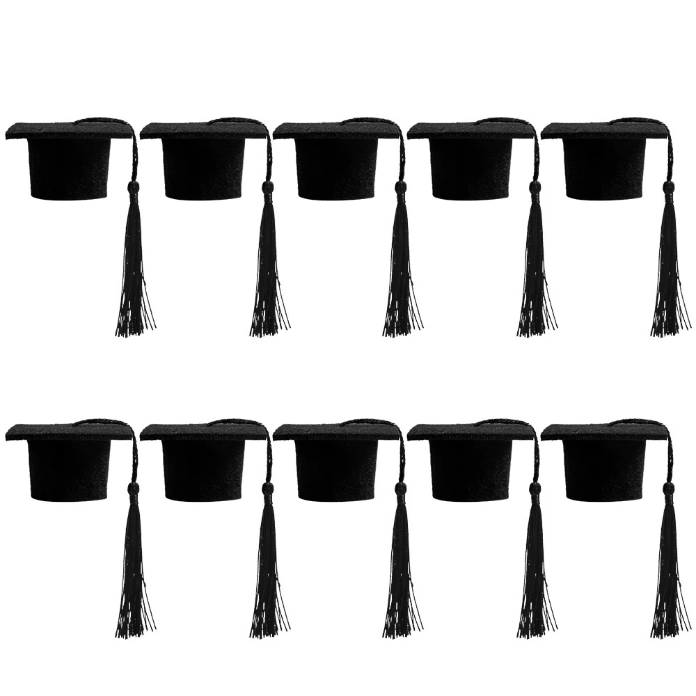 10pcs Mini Graduation Cap Bottle Topper Party Wine Bottle Cover Decor Bachelor Hat with Tassel 2024 Graduation Season Souvenir - view 2