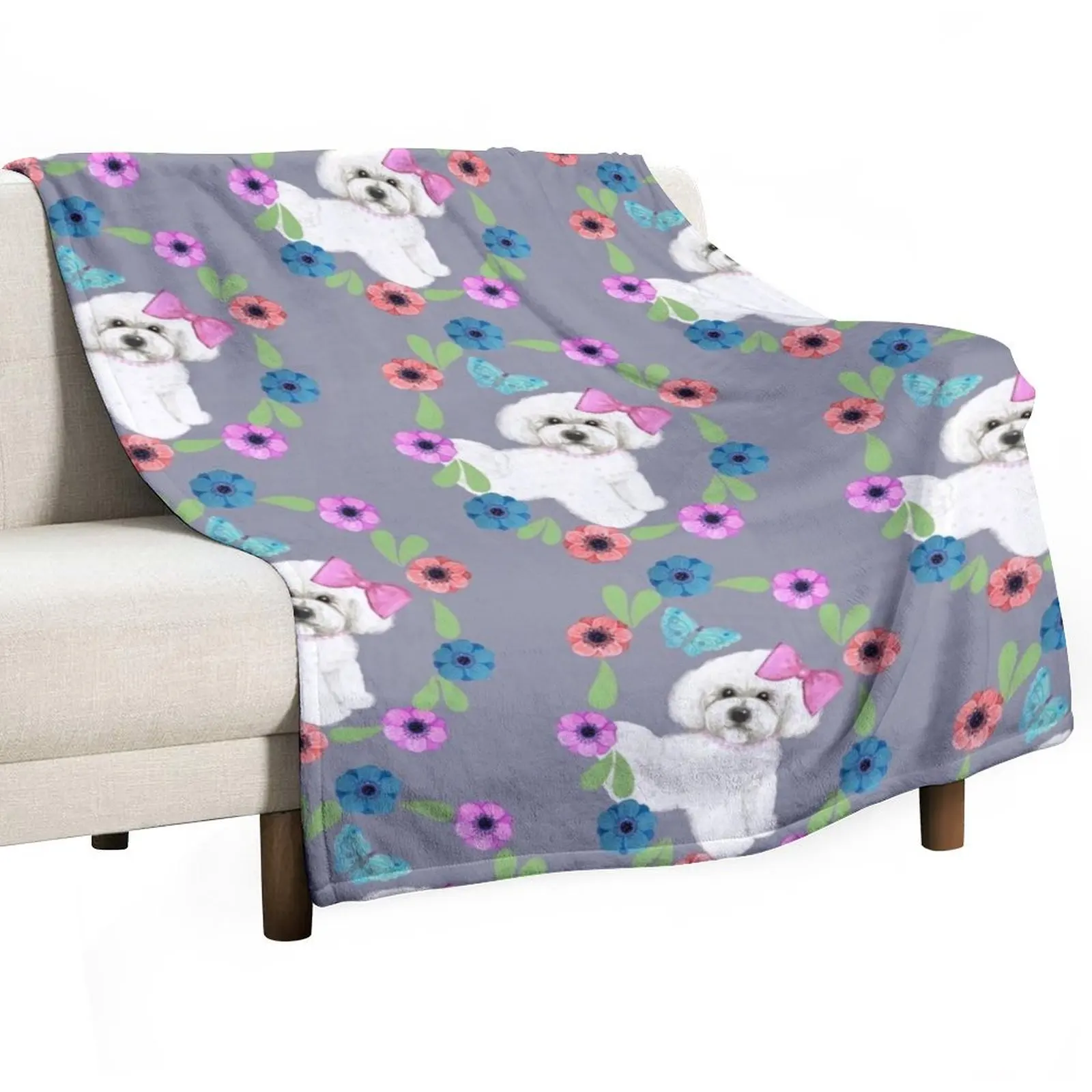 

Bichon Frise and Butterflies Throw Blanket Designers Vintage Decoratives Sleeping Bag Blankets