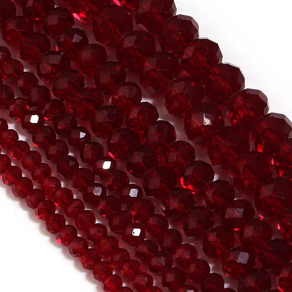 1 Strand Deep Red Faceted Crystal Beads Rondelle Flat Loose Spacer Beads Glass Beads For DIY Jewelry Making Bracelet Necklace