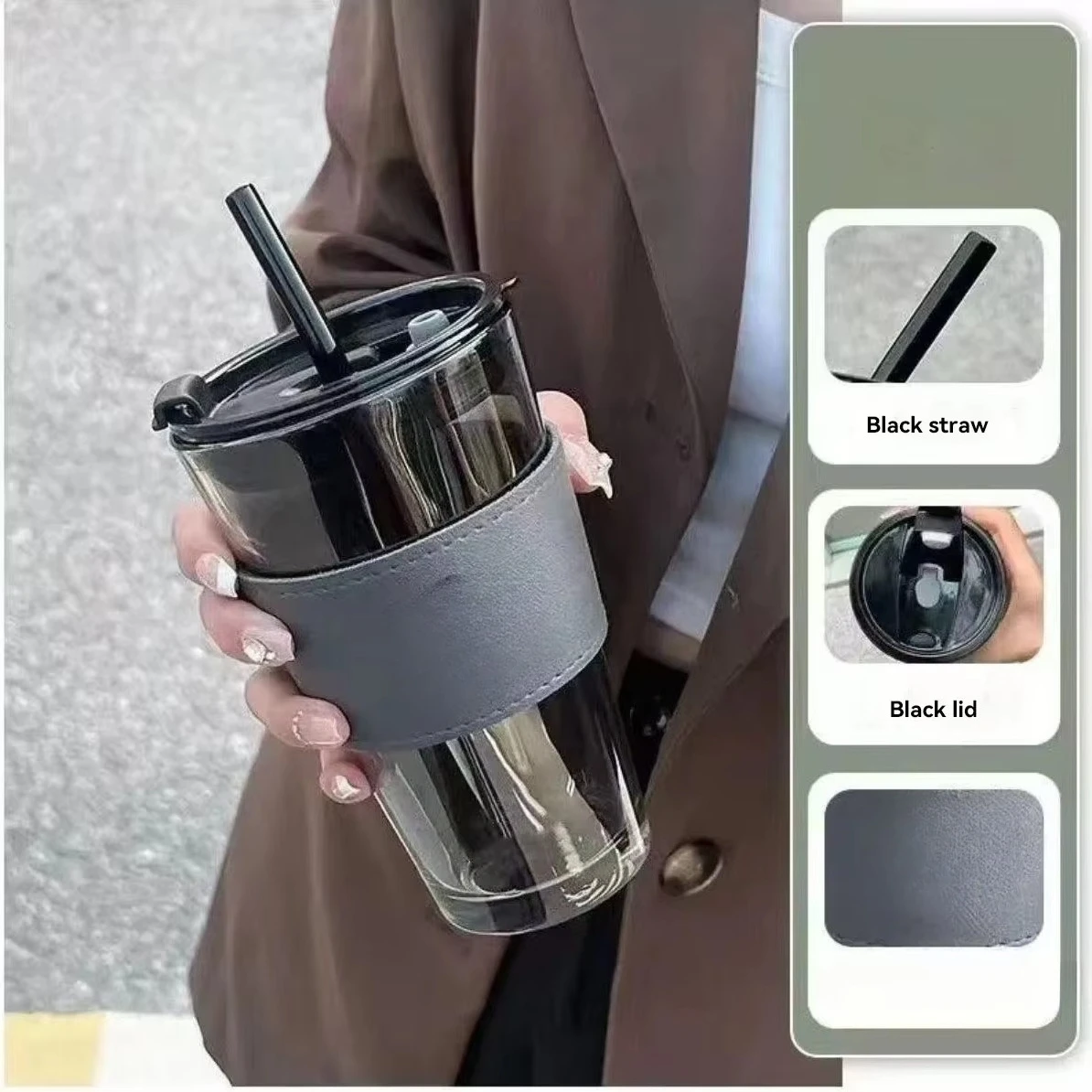 

High value ins wind glass double-layer drinking cup commemorative cup bamboo cup gift wide mouth straw