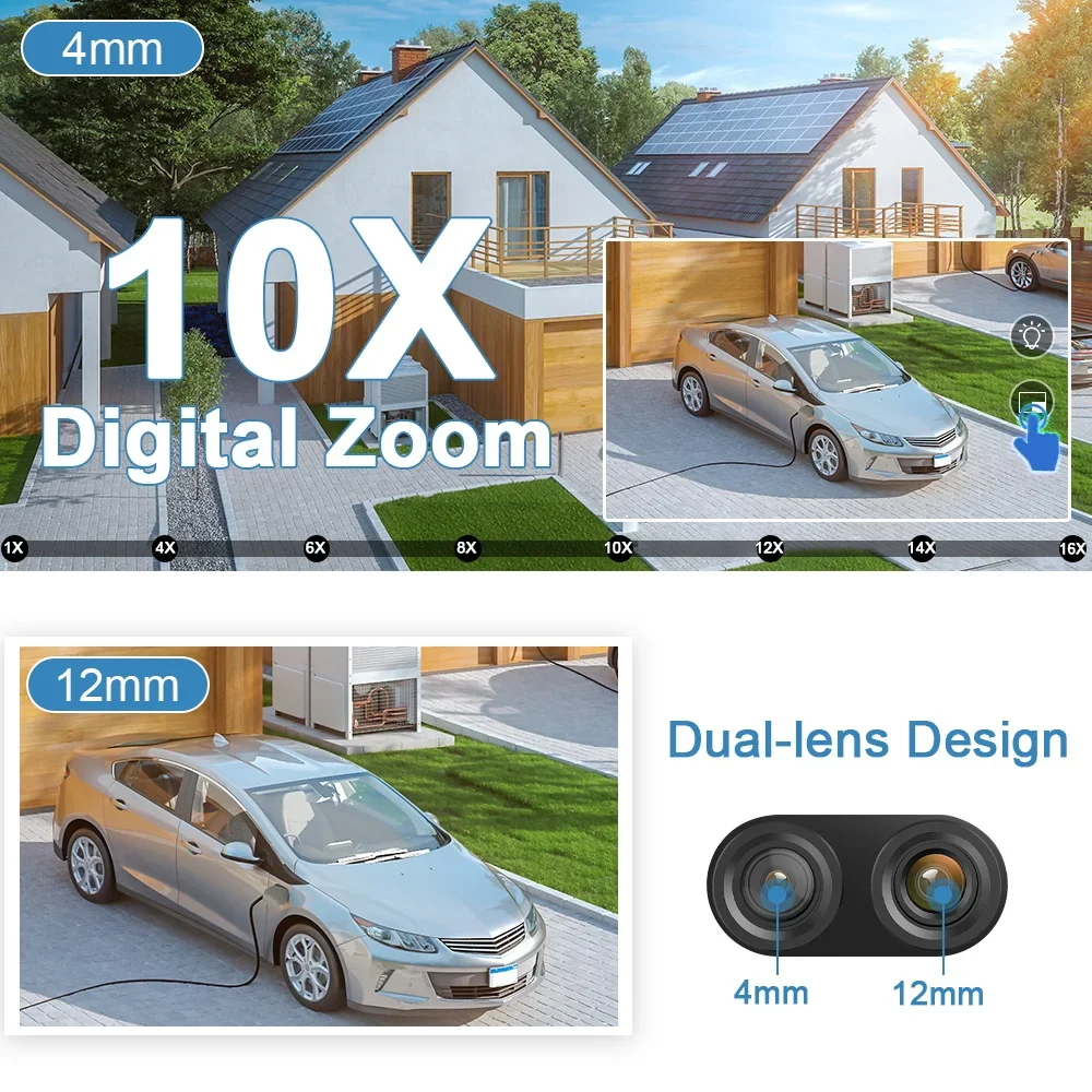 10X Zoom 4G SIM Solar Camera Dual Lens Outdoor Waterproof WiFi Solar IP Security Protect PIR Human Detection CCTV Cameras V380