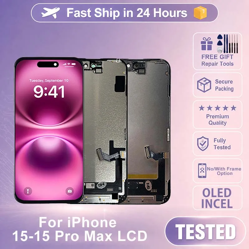 OLED For iPhone 15 Plus LCD 3D Touch Screen For iPhone 15 Pro LCD 15 Pro Max Display Face ID Digitizer Screen INCELL Replacement