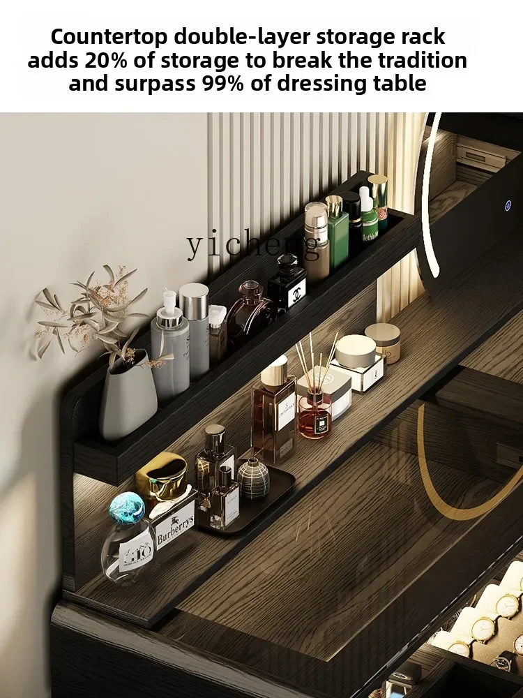 

b7- solid wood dresser chest integrated table bedroom end retractable premium feel with makeup mirror storage makeup table