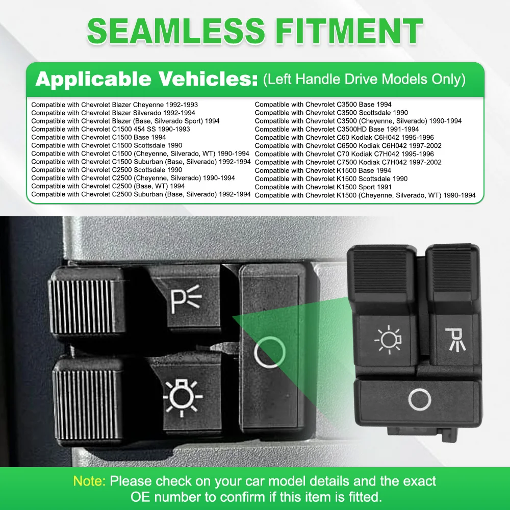 

Car Headlight Parking Light ​Control Switch For Chevrolet Blazer GMC C1500 C2500 C3500 C60 K1500 Yukon 77199157, 10496908