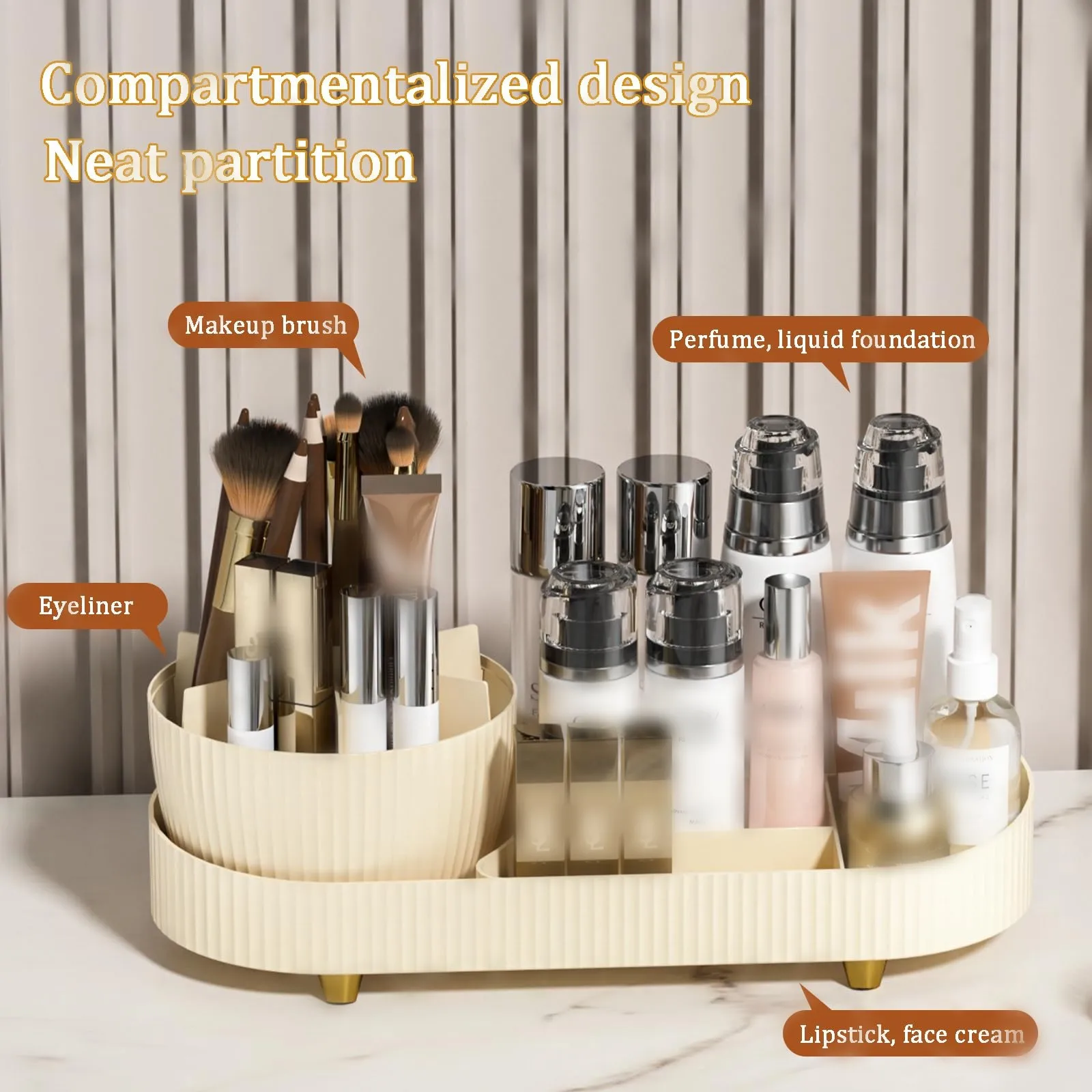 Rotating Makeup Organizer for Vanity with Brush Holder, Cosmetic Makeup Storage Box For Makeup Skincare