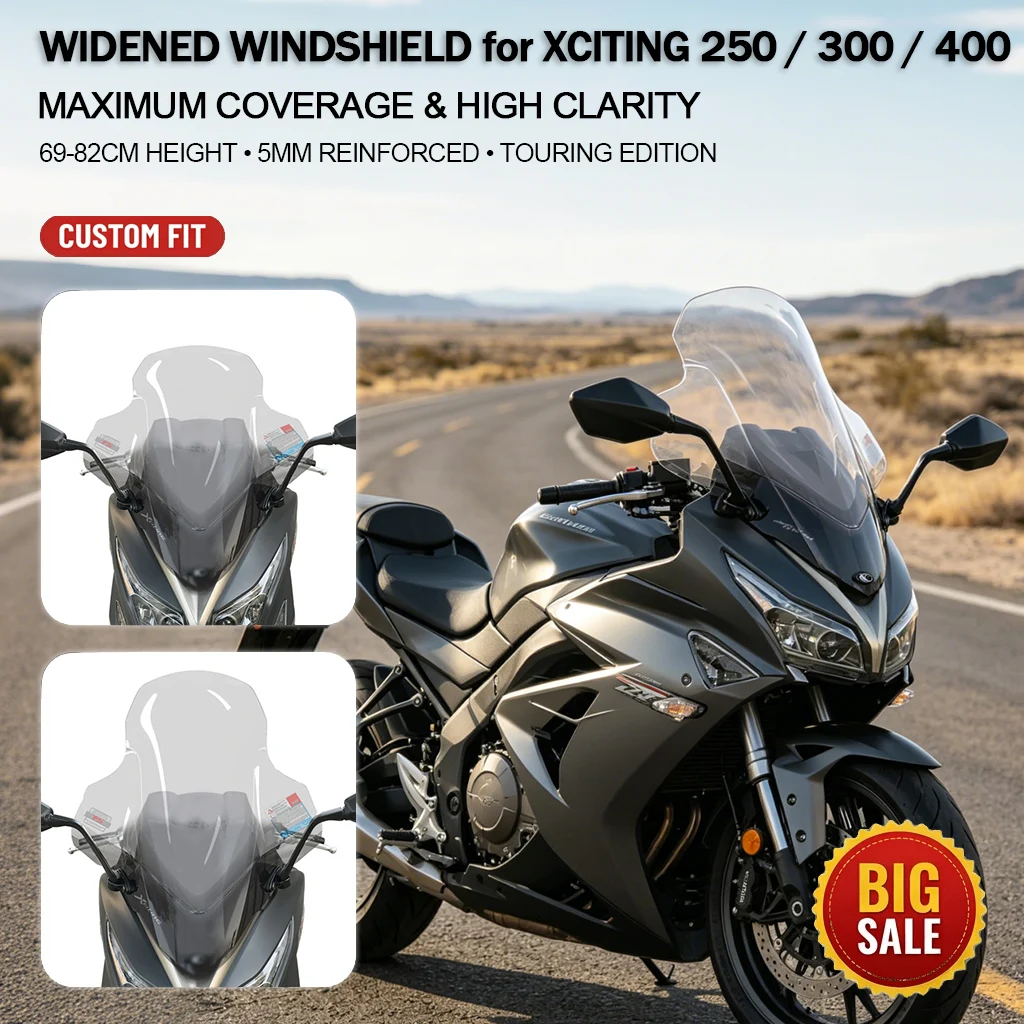 Motorcycle Windshield for Xciting 250 Xciting 300 Xciting 400 Front Windscreen Deflector Widened Heightened Touring Wind Shield