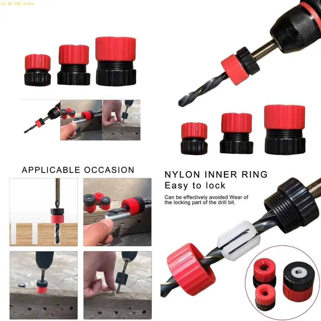W3JE Drill Bit Depth Stop Collar for Woodworking, Aluminum Alloy, 3-13mm Size Ranges