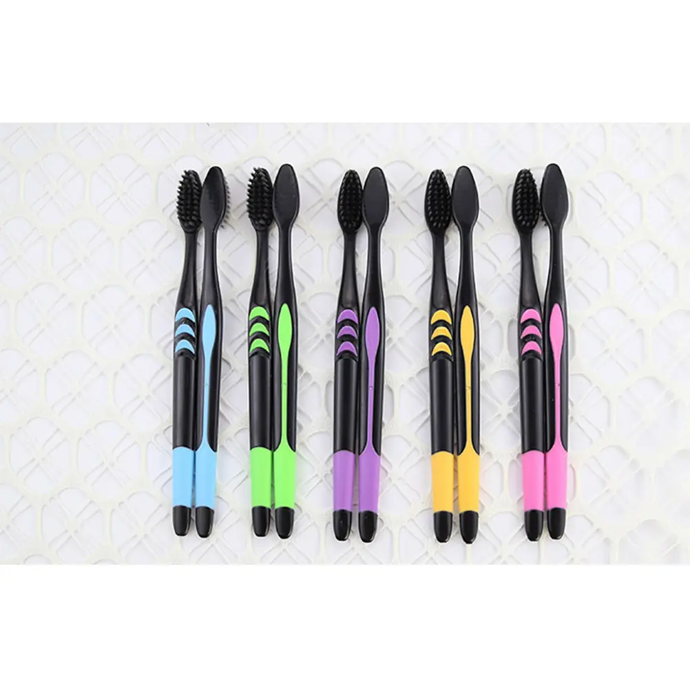 10Pcs Bamboo Charcoal Toothbrush for Effective Plaque Removal Gentle on Gums Non Slip Ergonomic Handle 3 Month Replacement Oral