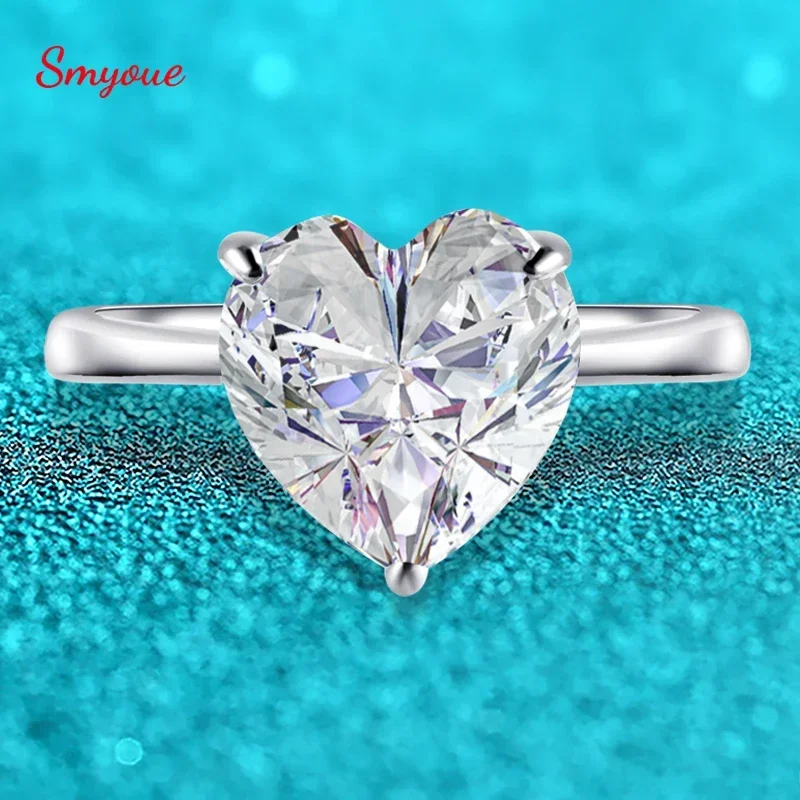 

Smyoue 4ct 10mm Heart Cut Moissanite Rings for Women D Color Bride Engagement Band Lab Diamond 925 Sterling Silver Jewelry GRA