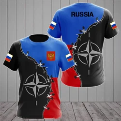 Rusland Heren T-shirts Casual losse ronde hals Russische vlag korte mouwen Tops Tees Herenkleding Oversized T-shirts Streetwear