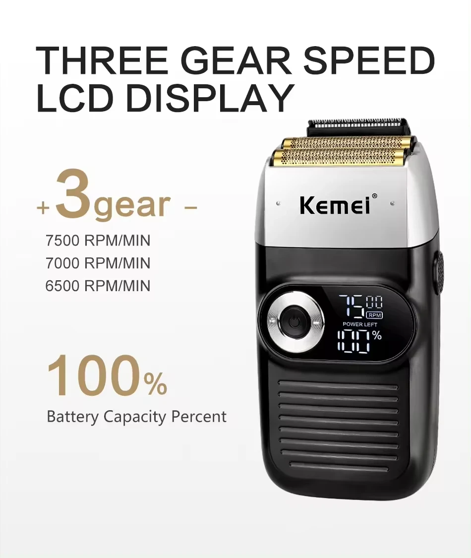 Original Kemei KM-2026 KM-2027 2 In 1 Rechargeable Electric Shaver LCD Reciprocating Razor For Men USB Charging Beard Trimmer