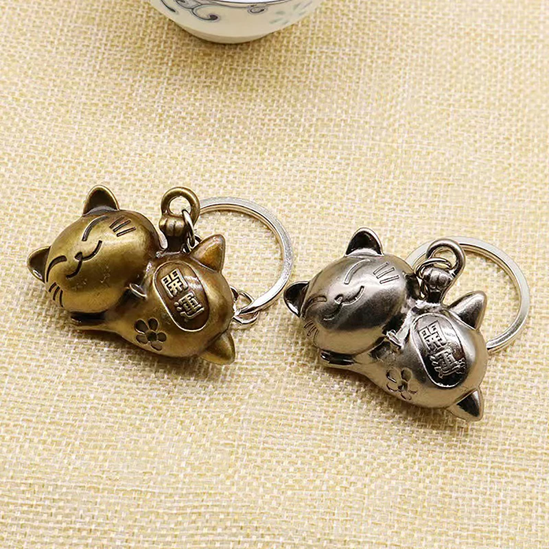 Porte-clés pendentif chat porte-bonheur pour femme, alliage mignon chinois, vintage créatif, rétro, sac à dos, décoration de voiture, accessoires de confrontation