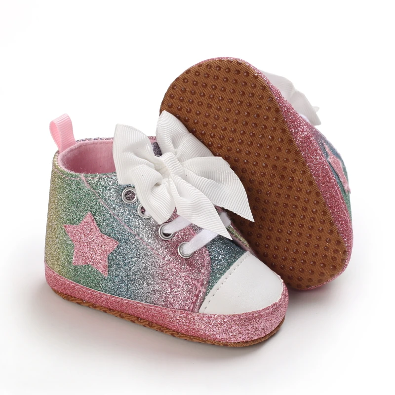 Pink Baby Shoes Princess Fashion Sneakers Infant Toddler Soft sole Anti Slip First Walkers 0-1 year old baby Christening Shoes