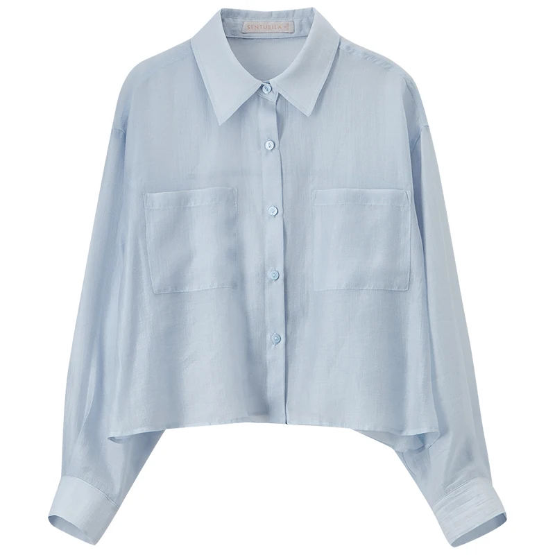 

Women Lyocell See Through Shirt 2026 Summer Ladies Long Sleeve Crop Tops Casual Lace Up Shirts & Blouses