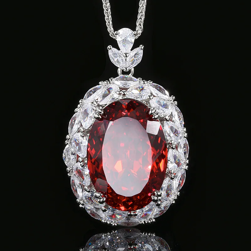 Jewelry Gold-Plated Purple Diamond Pendant Necklace Large Oval Shape 18*25