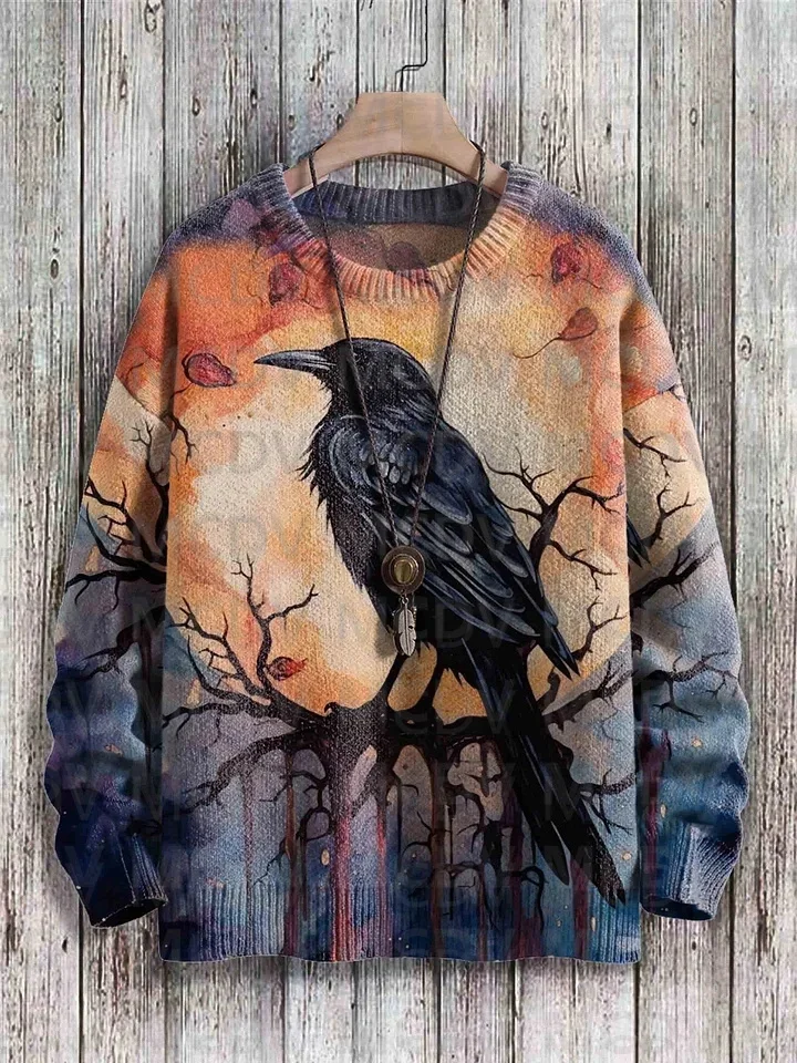 

Raven Crow Art Pattern Print Casual Knit Pullover Sweatshirt Men's For Women's Pullover