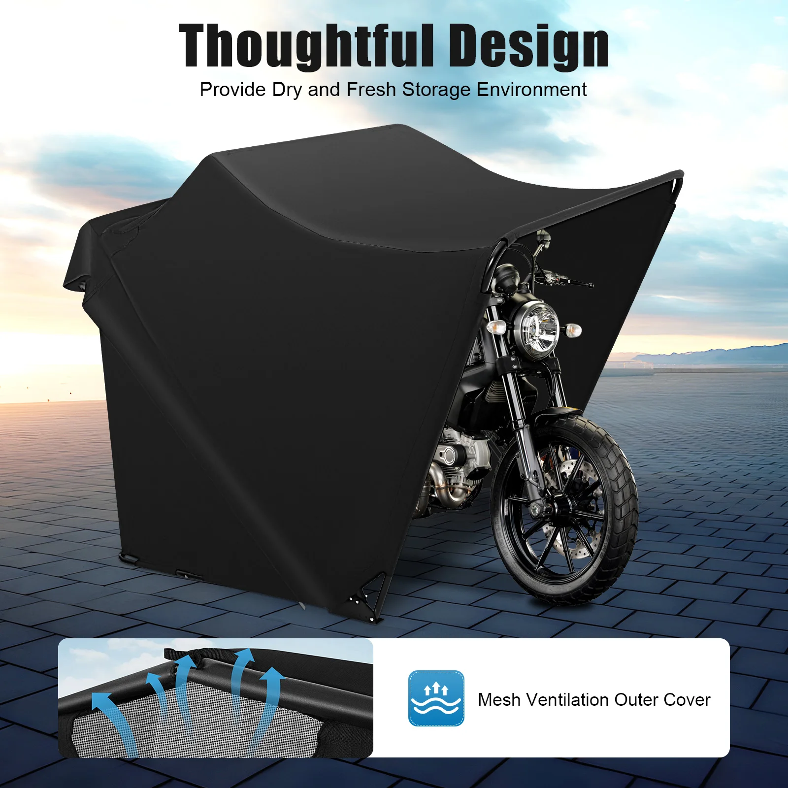 Freistehender Motorrad-Unterstand 270×105×155cm Oxford Wasserdichtes Outdoor-Schutzzelt für Motorräder, E-Bikes und Roller – Detail 10