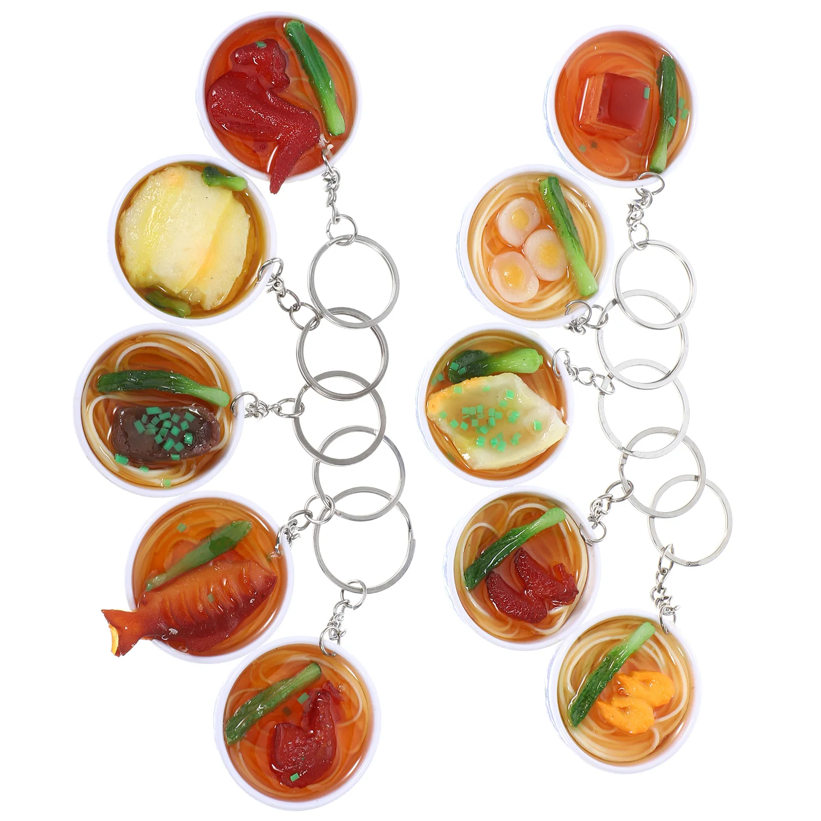 

10Pcs Children Food Play Key Chain Mini Noodle Pendant for Kids Kitchen Decoration Simulation Blue Porcelain Bowl Style Resin