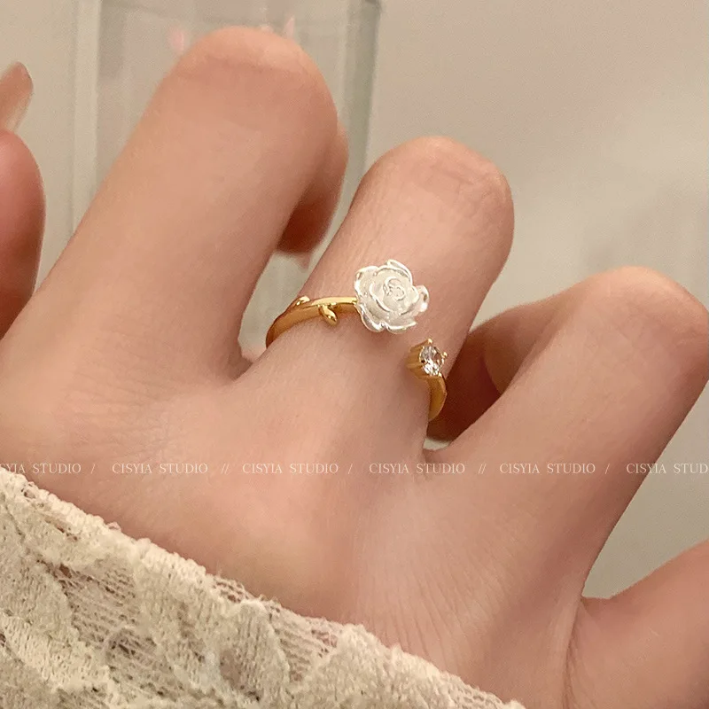 Anillo ajustable de flor Simple y a la moda para mujer, personalidad y temperamento, regalo de cumpleaños para damas, joyería al por mayor