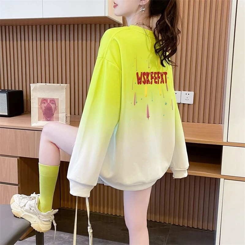 

Женские толстовки Tie Dye, мешковатые, дешевые, новинка 2000-х годов, дизайнерская корейская одежда, модный женский пуловер с градиентом цвета, свободный топ