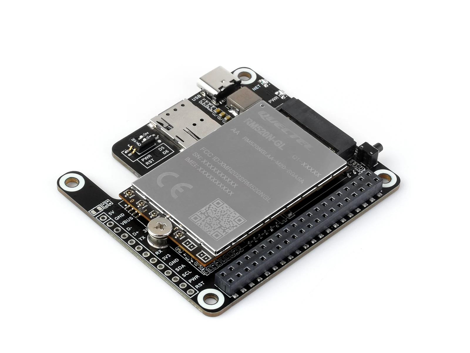 RM520N-GL 5G HAT+,PCIe to 5G/4G/3G HAT designed for Raspberry Pi 5,High-Speed,Compatible With 3052 Packages Quectel 5G Modules