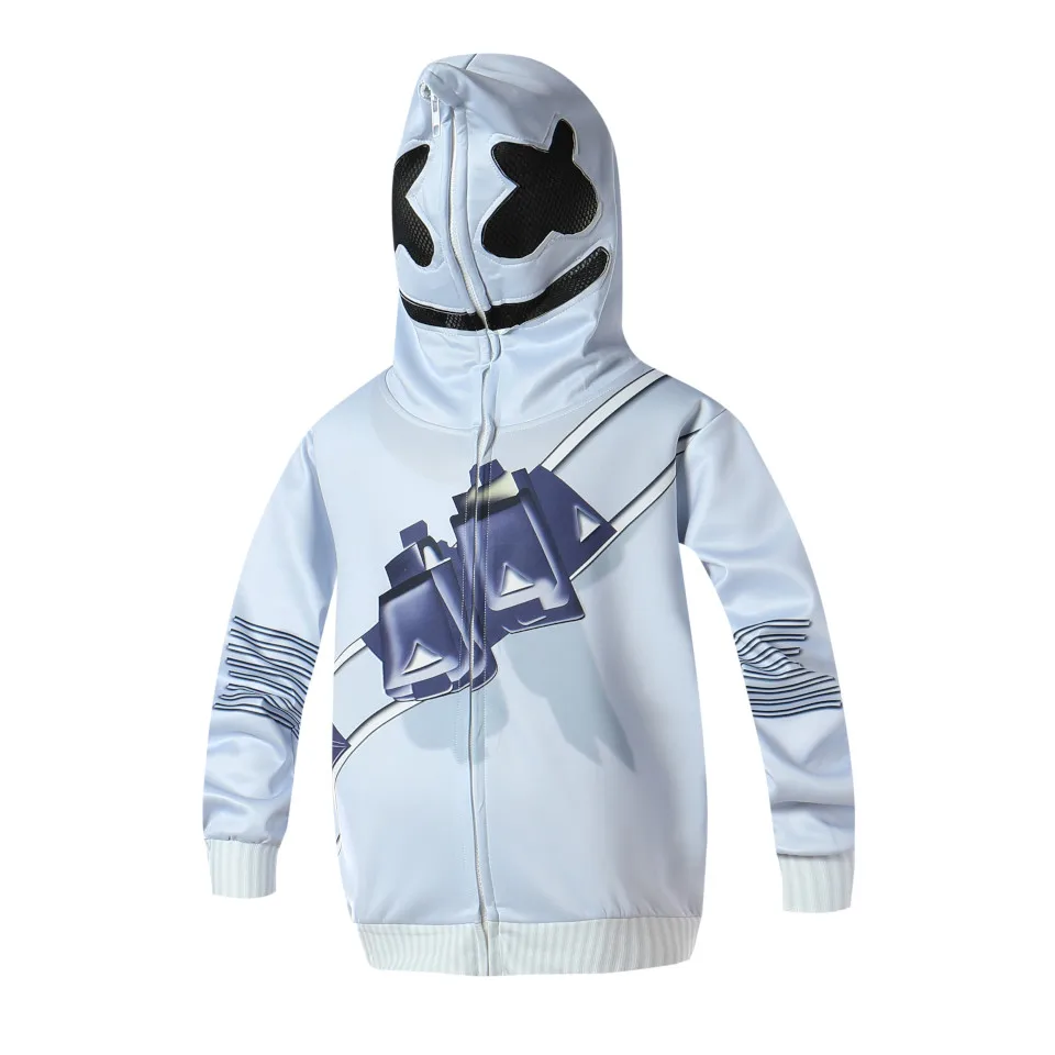 New Arrival Boys Zipper Hooded Sweatshirt DJ Marshmello Cosplay Costume Children's Halloween Party Cosplay Costume