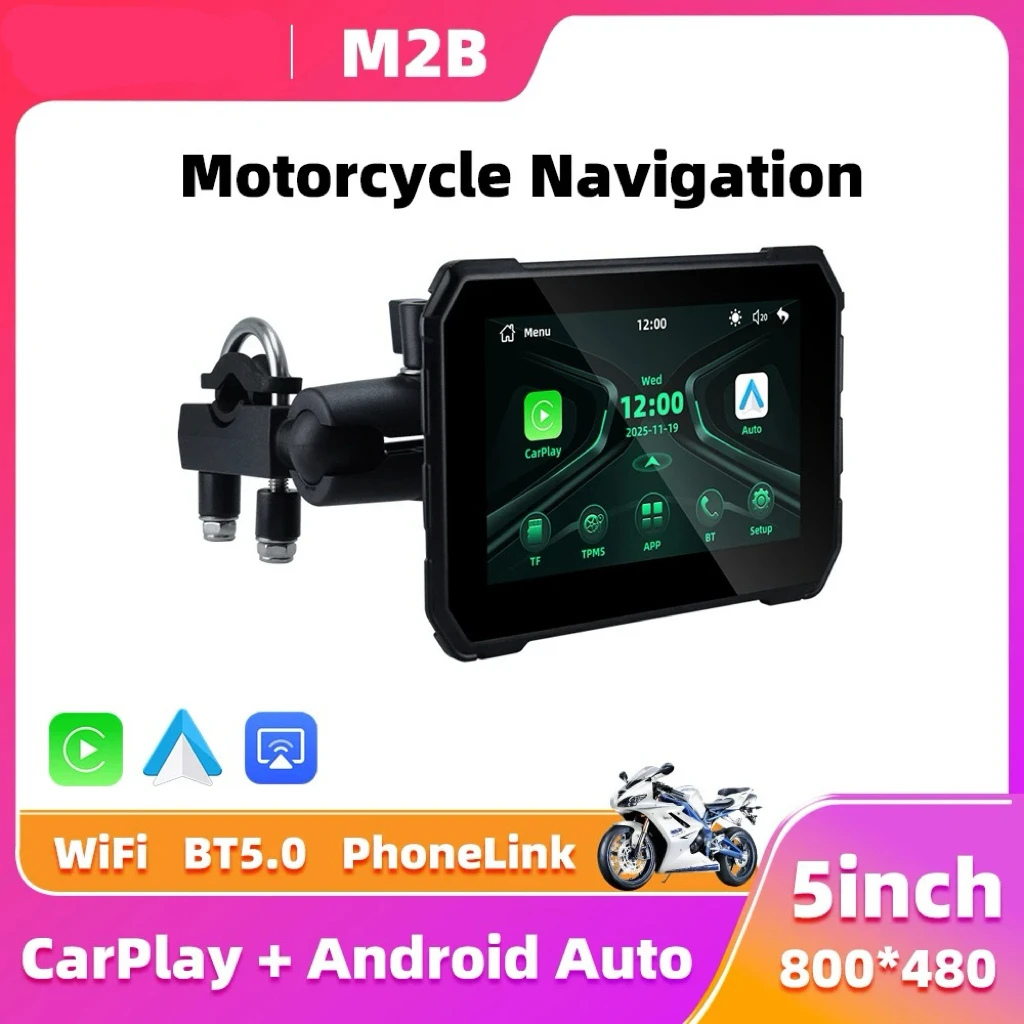 5 inch Dustproof Waterproof Wireless CarPlay Moto Android Auto Portable Digital Motorcycle Dashboard GPS Navigation Screen