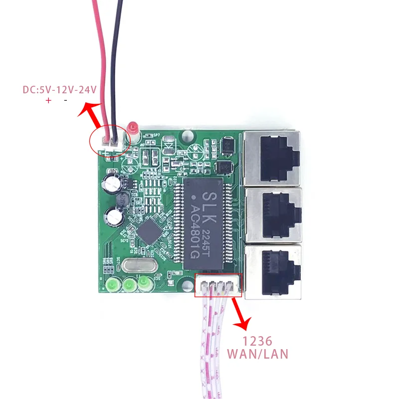 Mini PCBA Módulo de interruptor Industrial de 4 puertos, 10/100Mbps, 5V, 12V, 15V, 18V, 24V, protección contra rayos, 4KV, antiestático