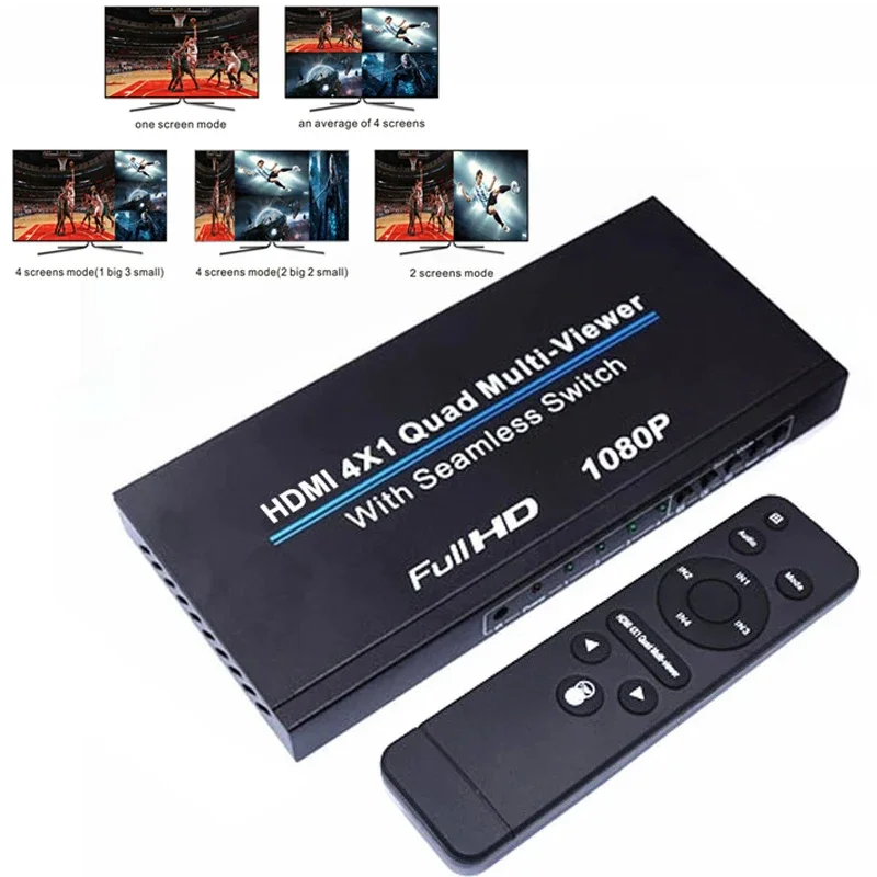 1080P 4 Port HDMI Multiviewer 4x1 Quad Screen Multi Viewer Video Splitter Seamless Switch for PS4 Game Laptop PC To TV Monitor