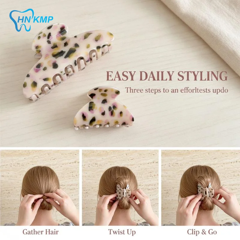 Fashion Oval Hair Claw Clip For Women, Matte Leopard Curved Flat Barrettes, Acrylic Styling Hair Accessories
