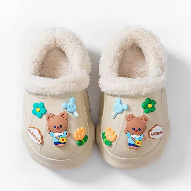 

Warm Waterproof Kids Cotton Slippers Indoor Home Comfortable Girls Baby Parent Child Winter Shoes