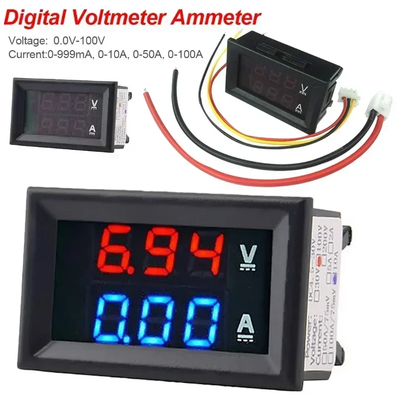 1Pcs New Mini Digital Voltmeter Ammeter Dual LED Display Panel Amp Voltage Current Meter Blue Red Tester Detector DC 100V 10A