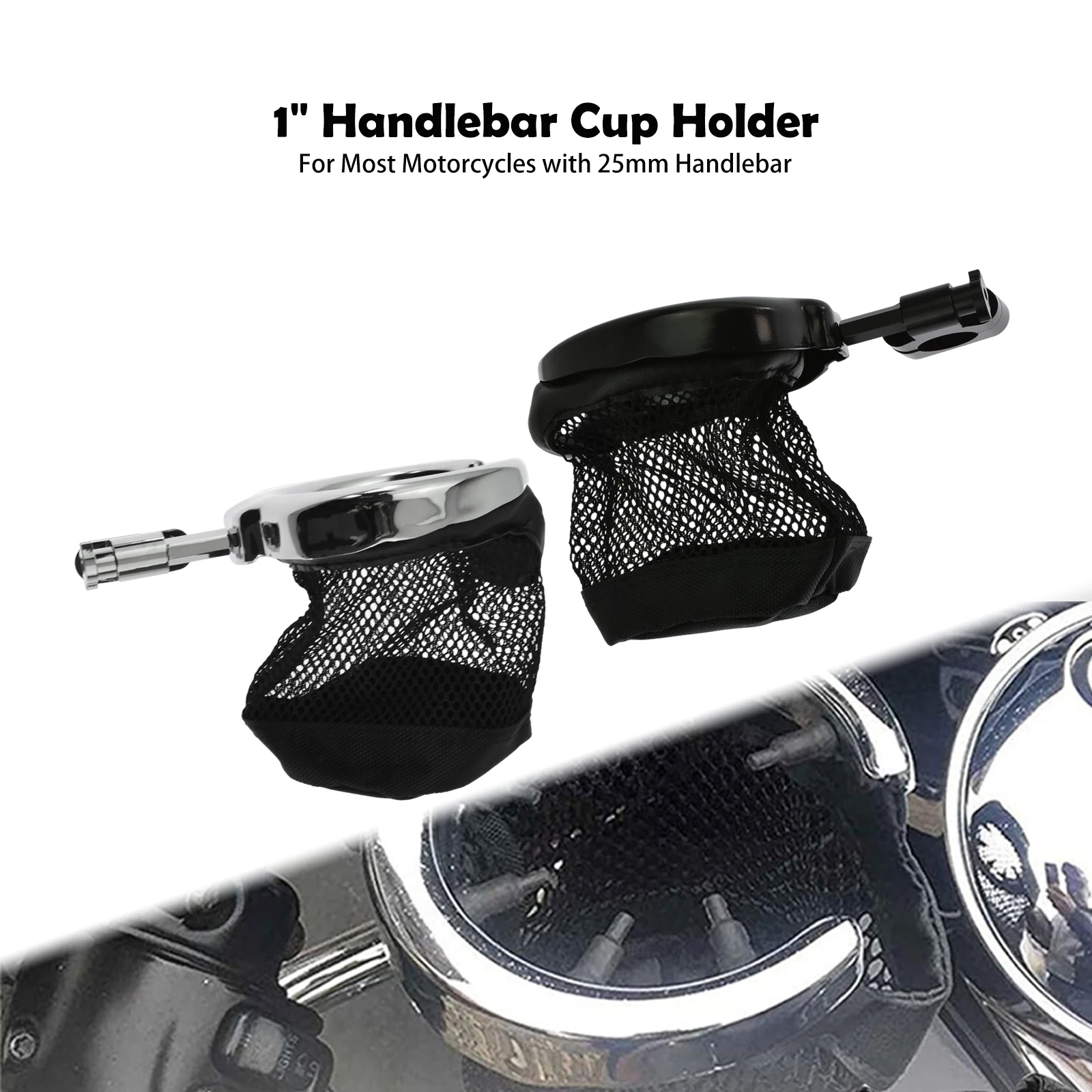 

Motorcycle 1'' Handle Bar Mesh Drink Cup Holder For Harley Sportster XL Touring Softail Dyna For Honda 25mm Handlebar Cup Holder