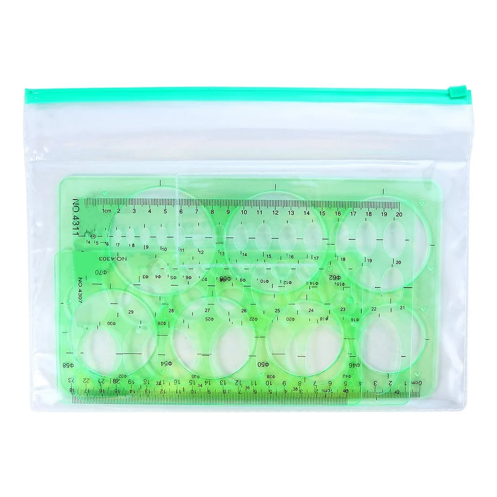 AC57-4 Pezzi Modello Righelli di Plastica Cerchio Ovale Cerchio Raggio Modelli di Disegno per Ufficio E Materiale Scolastico Verde Pulito