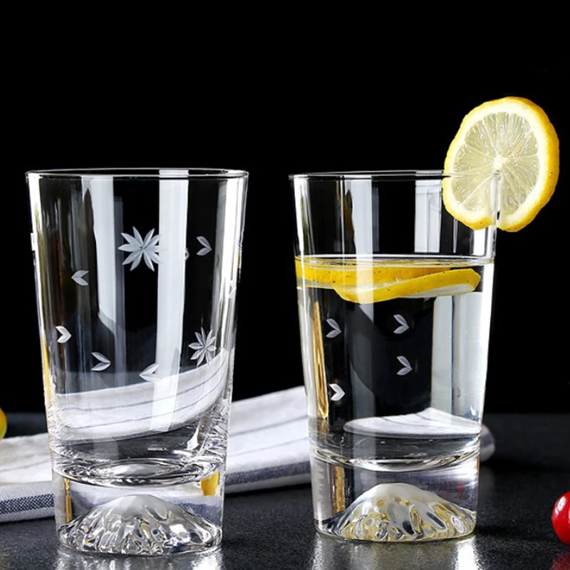 2pcs Set 350ml Cocktail Glasses Snow Mountain Goblet Retro Snowflake Glass Cup Juice Whiskey Drinking Glasses Transparent Party