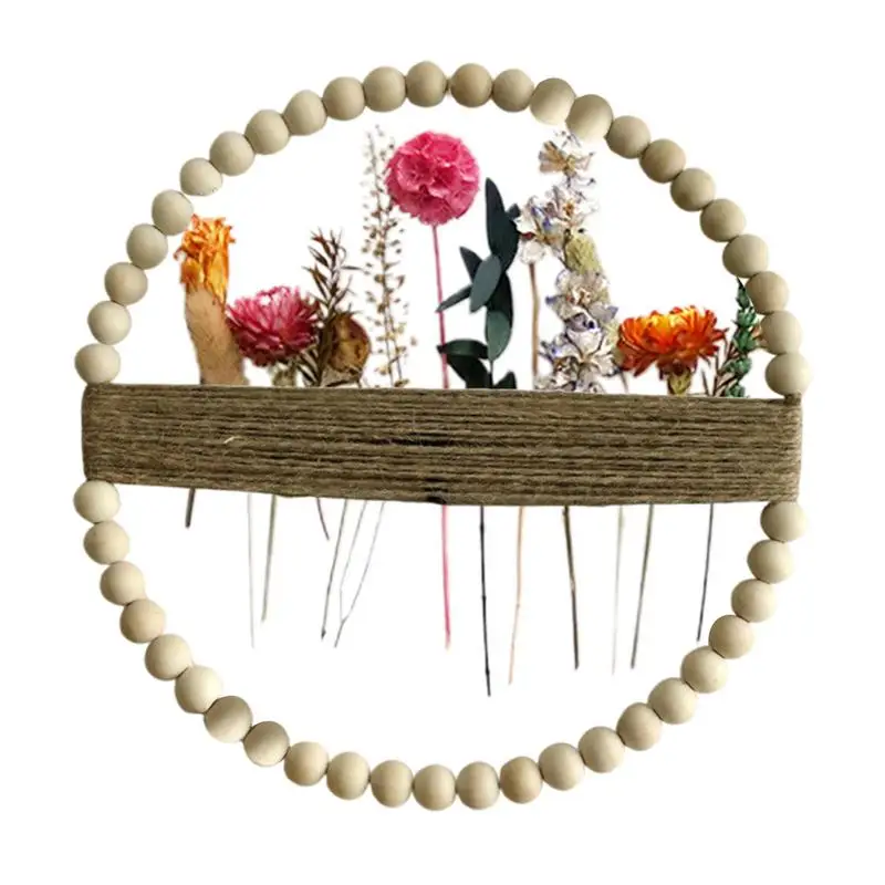 Wood Bead Door Wreath Boho Farmhouse Decor Chic Ornament 12.6 X 12.6 Inch Decorative Wreath For Home Wall Front Door Decor