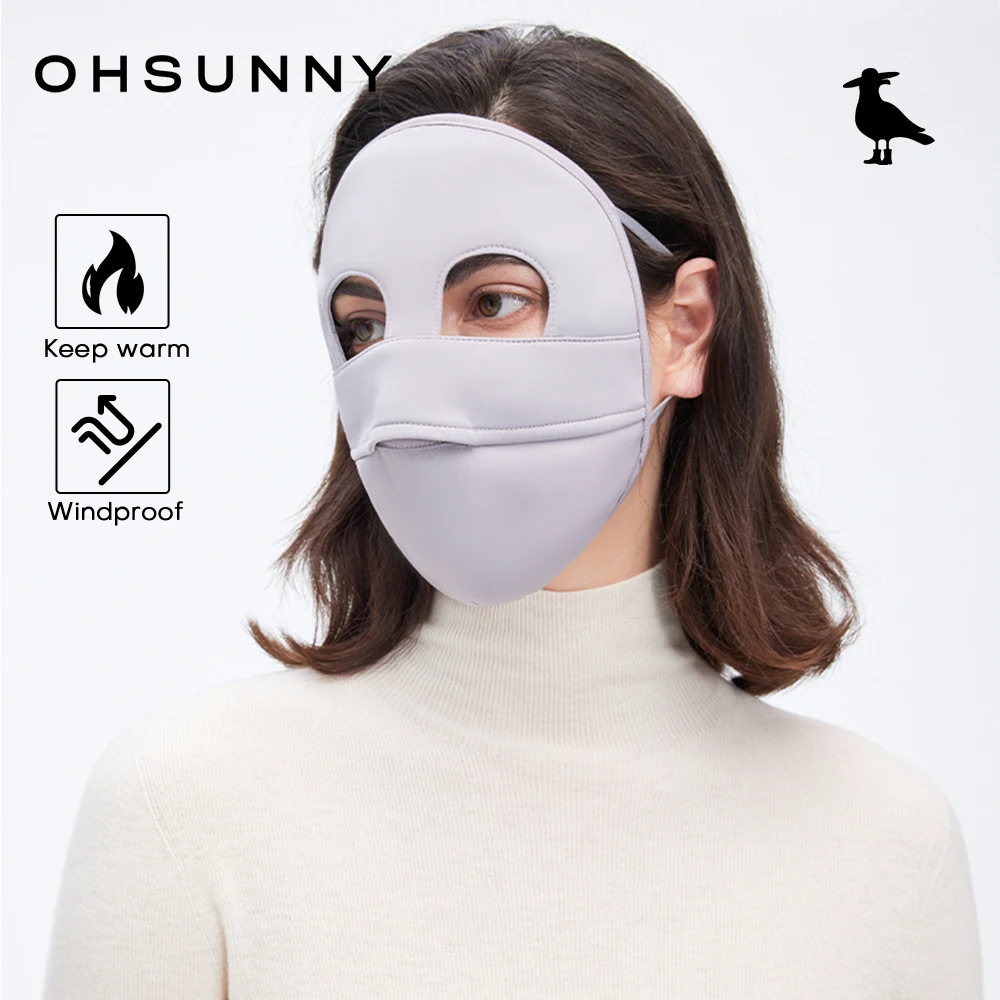 OhSunny hiver chaud couverture complète du visage, masque thermique léger épaissir masques doublure respectueuse de la peau, poussière extérieure coupe-vent UPF50 +