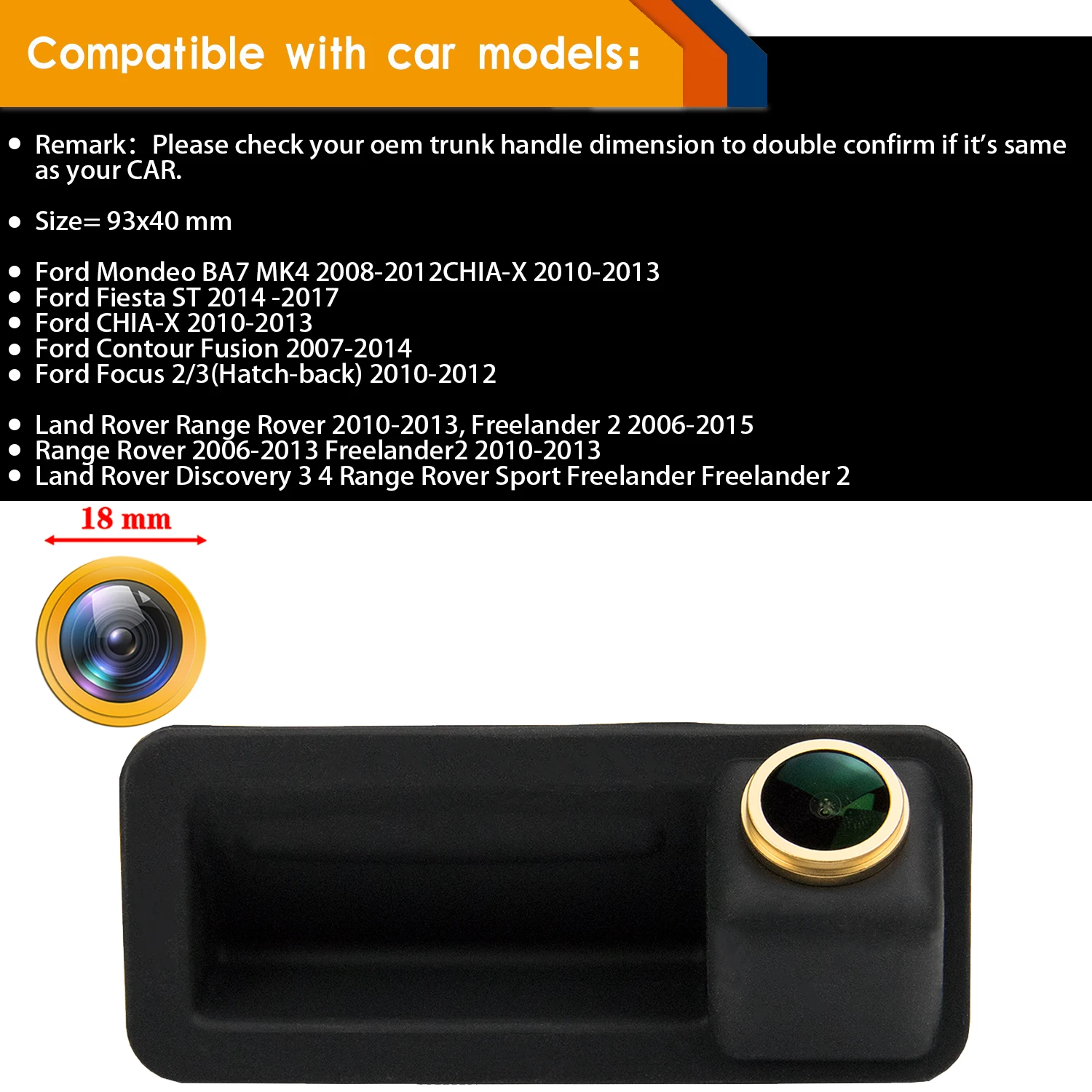 HD 1280x720p Rear View Camera for FORD Mondeo/Focus Hatchback/Range Rover Freelander2/Mondeo MK4/CHIA-X/S-Max RANGE ROVER SPORT