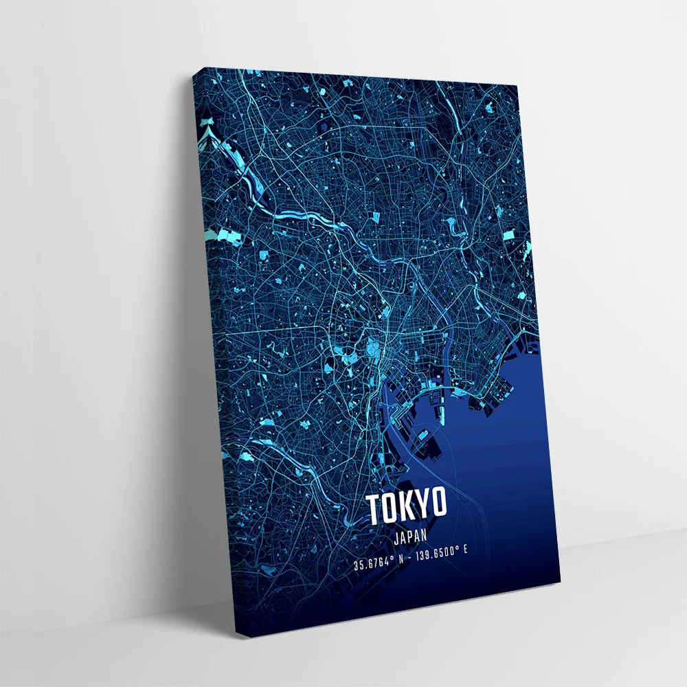 Póster con mapa de la ciudad de Tokio a medianoche, pintura en lienzo impresa personalizable para imágenes, arte de pared, adornos para habitación, decoración del hogar, decoración de pared