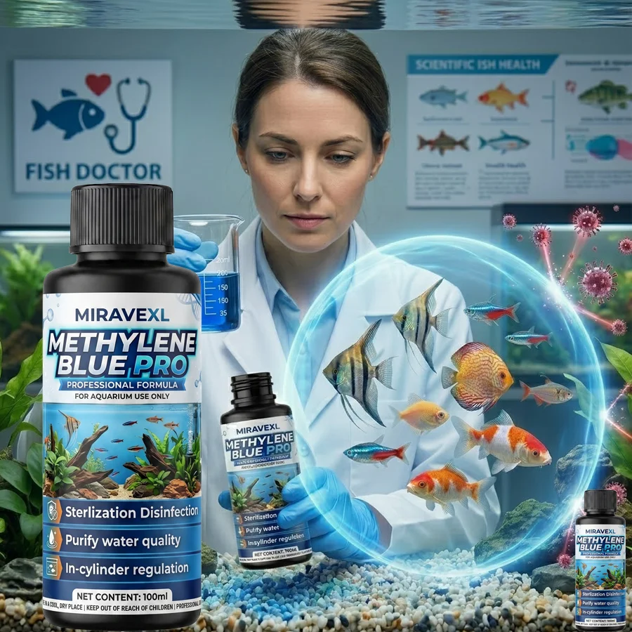 Concentrated Methylene Blue for Fish Aquarium Water Treatment - with Measuring Cup, Dropper & Gloves