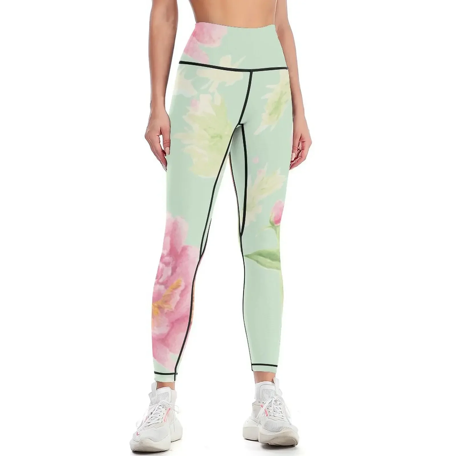 

Peony Flower Watercolor Painting Leggings harem pants sports tennis for sportswear gym Women's sports pants Womens Leggings