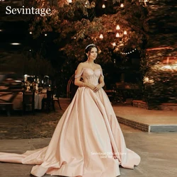 Sevintage Satin Long Wedding Dresses Pearls With Appliques A-Line Bridal Gowns Pleats Sweetheart Birde Dresses Customized 2025